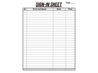 Printable Sign-in Sheet 25 rows 8.5x11 inches