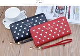 Women Long Wallet Synthetic Leather with Heart Design