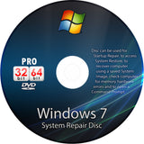 Windows 7 Pro Recovery Disc 32 and 64 Bit Versions